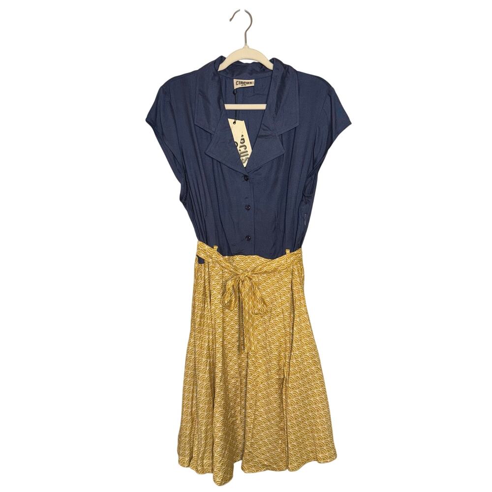 Circus UK Ava Shirt Dress Navy Gold Rockabilly Plus Size 3X NWT 1950s Mod